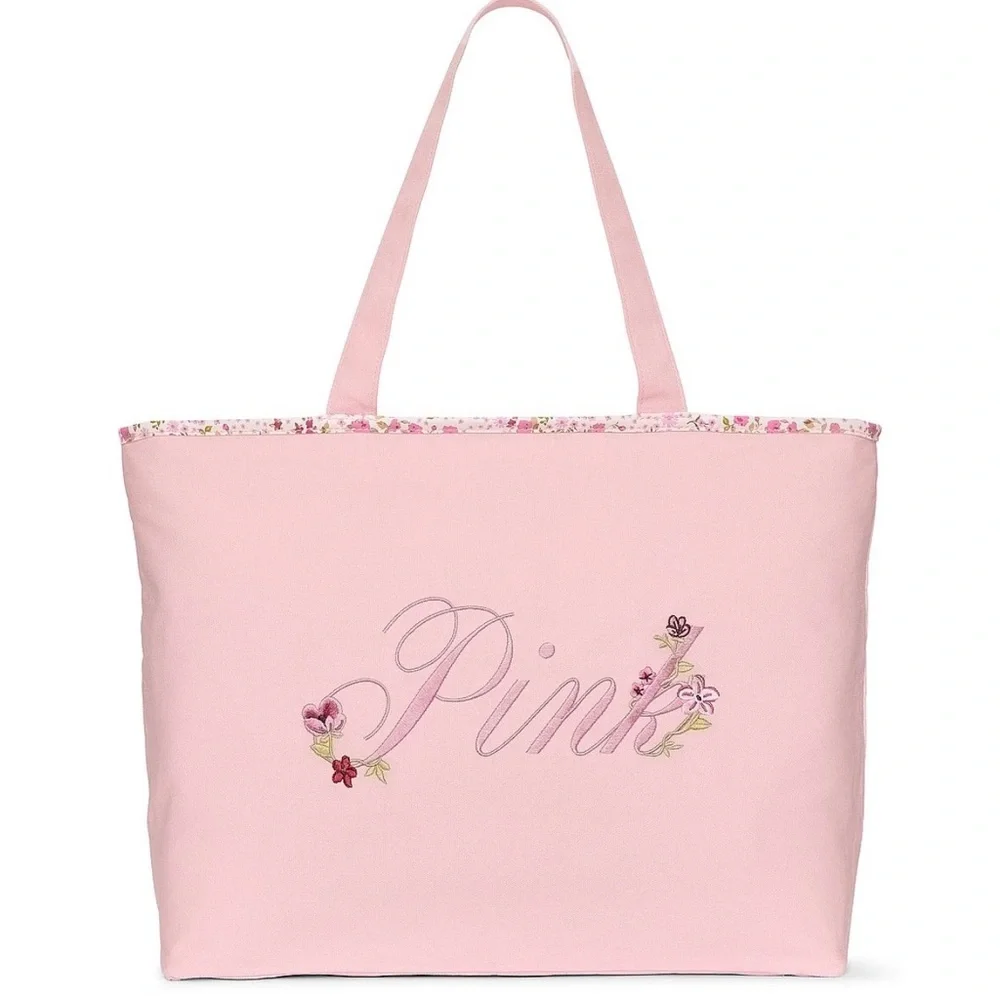 PINK VICTORIA’S SECRET Floral Canvas Tote Bag - Picture 2 of 2